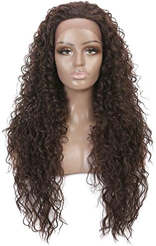 Armmu 30" Dark Brown Lace Front Wigs, Glueless Long Loose Fluffy Curly Synthetic Wig for Women, Natural Looking No Part with Heat Resistance -#4