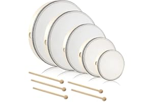 TELLYOUWIN 5PCS Tambourines for Adults Church with Drum Sticks, Hand Drum 10 Inch 8 Inch 7 Inch 6 Inch 4 inch Handheld Tambourine Musical Percussion Instruments for Party Dancing