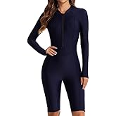Mselyseshe Women Rash Guard Long Sleeve Shirts Boyleg One Piece Swimsuit Surfing Bathing Suit UPF 50 Front Zip Surf Wetsuit