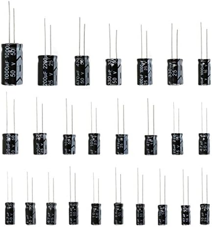 VanRayal 25 Values 16V 25V 50V 1uF to 2200uF Electrolytic Capacitors Assorted Assortment Kit Set Black - 125PCS