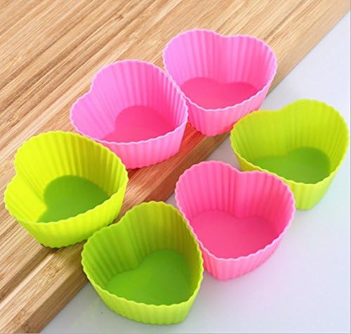 JXTZ Silicone Baking Cup Reusable Cupcake Liners,Food Grade Muffin Cups(Heart molds,10 PCS))
