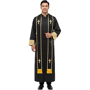IwannaCos Clergy Cassock Robe for Men Pulpit Pastor Vestment with Stole for Church Minister Events