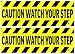 2 Pack Caution Watch Your Step Door Sticker Set Sign Warning 9x3 Inch Vinyl Decal Indoor Outdoor Window Door Business Retail Store