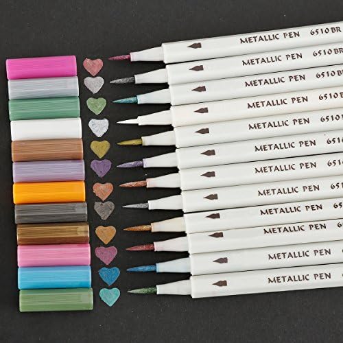 Fabric Metallic Paint Markers Pens Art Drawing Markers Set of 12 Colors for Gift Card Making，Coloring Book (12 Colors Long)