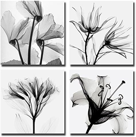 Spirit Up Art 4pcs/set Modern Abstract Giclee Prints Floral Paintings Pictures to Photo on Canvas Print for Wall Decor and Home Decorations Stretched and Framed Artwork 12 by 12inch, Ready to Hang
