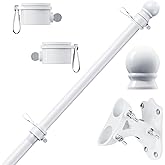PHITRIC Flag Pole Kit, Tangle Free Spinning Stainless Steel Rustproof Flagpole for 3x5 Sports Fan Outdoor Flags for Outside House (White, 6FT, with Bracket)