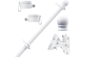 PHITRIC Flag Pole Kit, Tangle Free Spinning Stainless Steel Rustproof Flagpole for 3x5 Sports Fan Outdoor Flags for Outside House (White, 6FT, with Bracket)