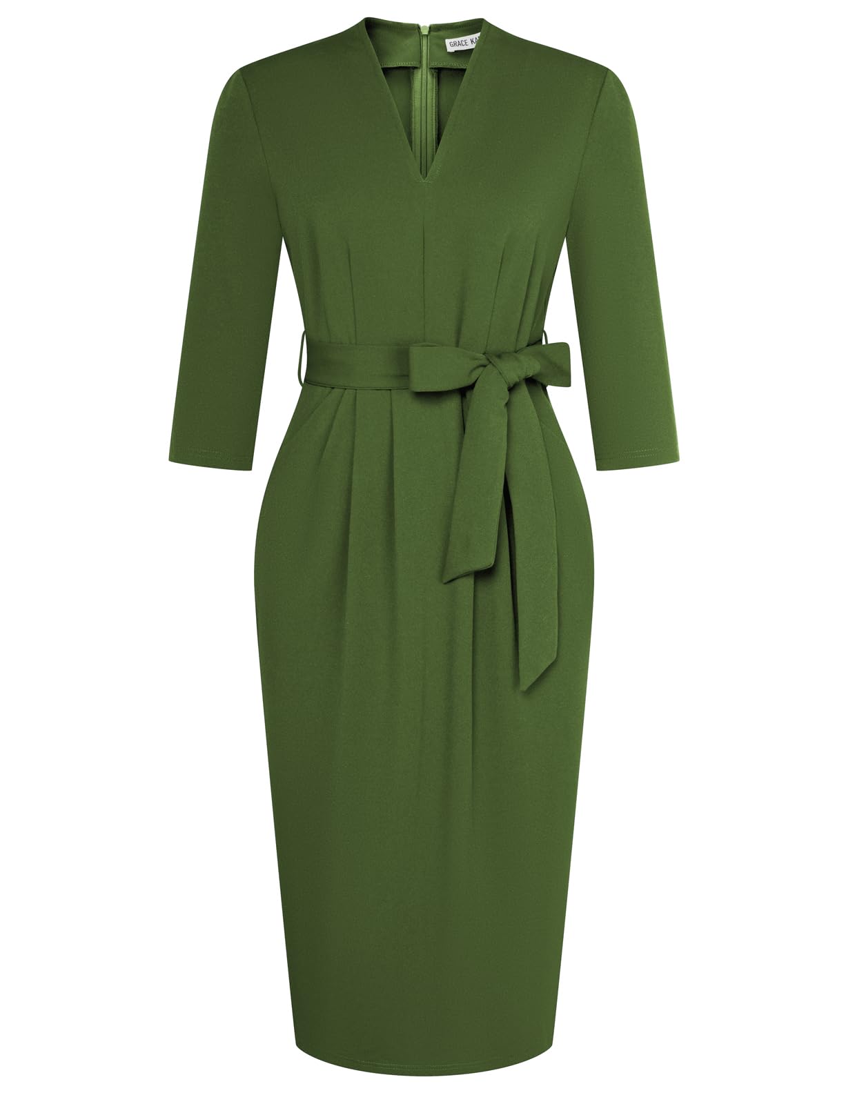 green church dress amazon GRACE KARIN Business Dresses for Women 3/4 Sleeve V Neck Sheath Army Warp Work Dress Slim Classy Formal Dresses for Women M for sale | Katy, TX neckline:plunge