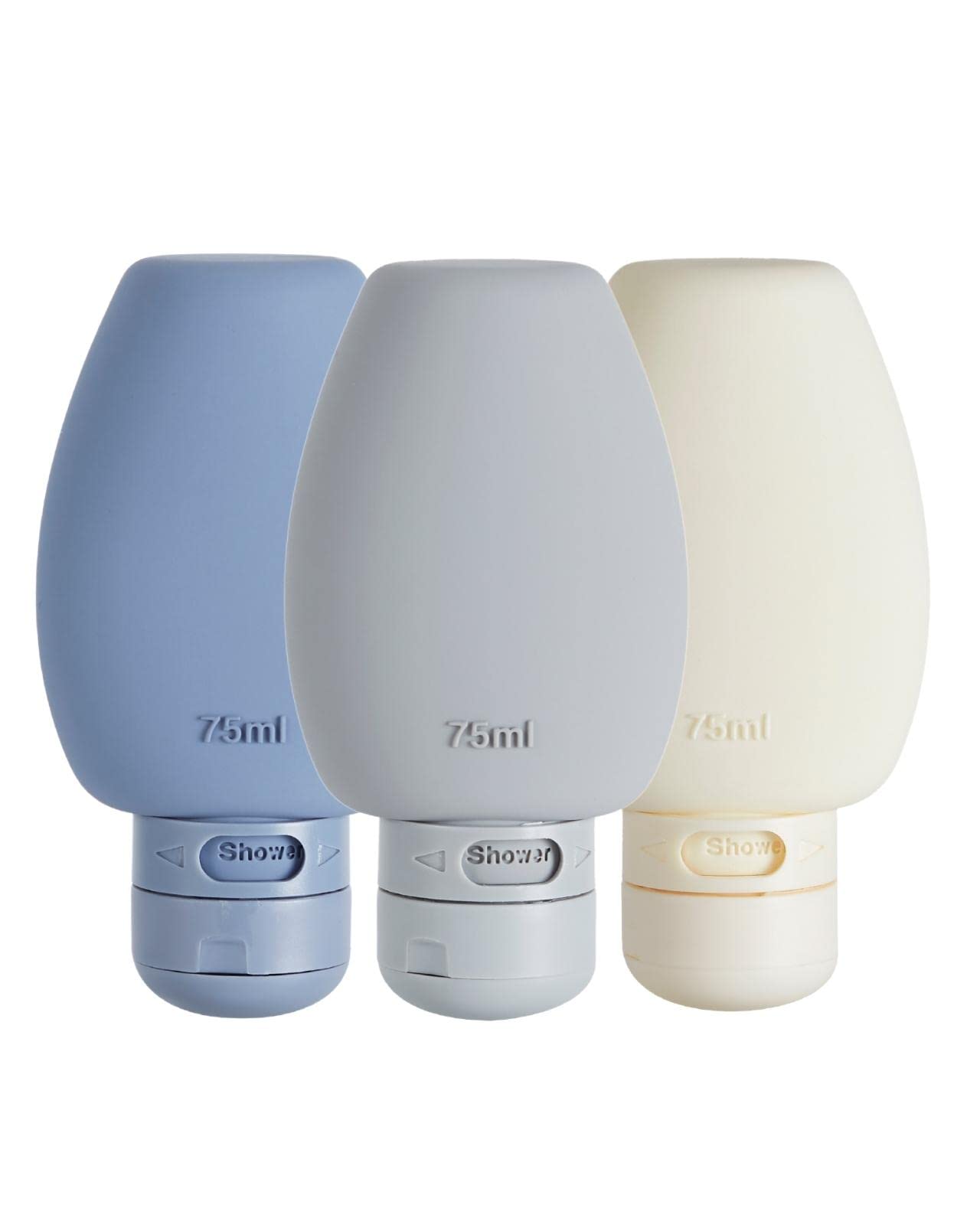 VVGAOGES Travel Bottles Set,3 Pack TSA Approved Refillable Silicone Travel Containers for Liquid Shampoo Conditioner Lotion Body Wash 75ml(2.53oz)
