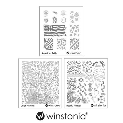 Winstonia Nail Art Stamping Image Plate Bundle Set 8 - American Pride, Color Me Vine, Beach, Please!