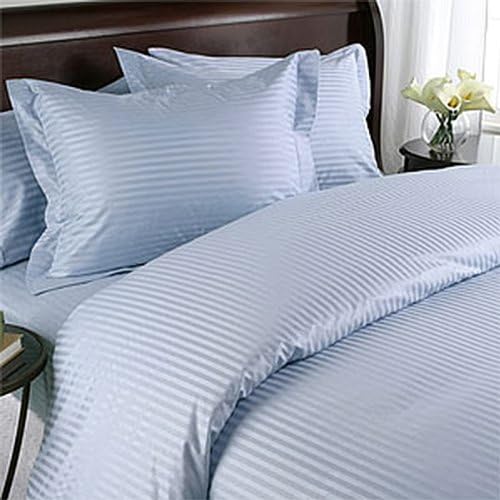 Grandeur Linens 1000 Thread Count Four (4) Piece Olympic Queen Size Blue Stripe Bed Sheet Set, 100% Egyptian Cotton, Deep Pocket