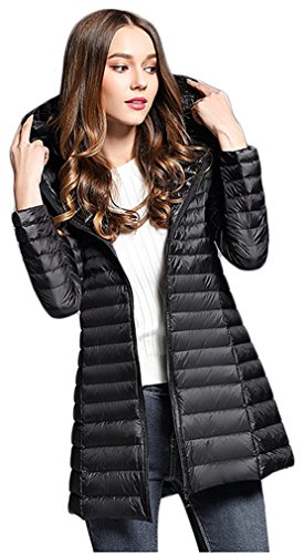 Elezay Women's Winter Light Weight Down Jacket Hooded Coat Black M