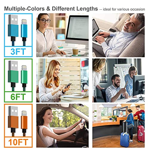 6 Pack [Apple MFi Certified] 3/3/6/6/10/10 FT iPhone Charger MUXA Colorful Nylon Lightning Cable Compatible iPhone 13 mini/13/12/11 Pro Max/XR/XS/X/8/7/Plus/6S/6/SE/5S/iPad