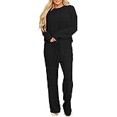 Deer Lady 2 Piece Sets for Women Fall Ribbed Long Sleeve Top and Pants Set Pocket Pajama Lounge Sets Travel Outfit Loungewear