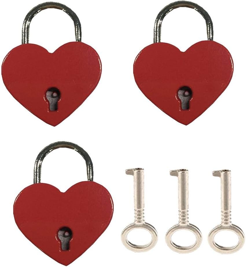 Small Heart Shaped Keyed Padlocks Mini Aluminum Alloy Love Locks with Keys for Jewellery Box Storage Box Diary Book Valentines Anniversary Day Gifts Blessing, Pack of 3