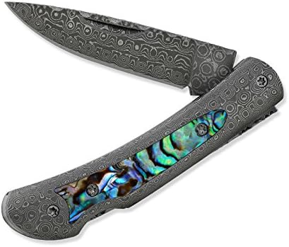 Damascus Steel and Abalone Inlay 2" Lockback Knife