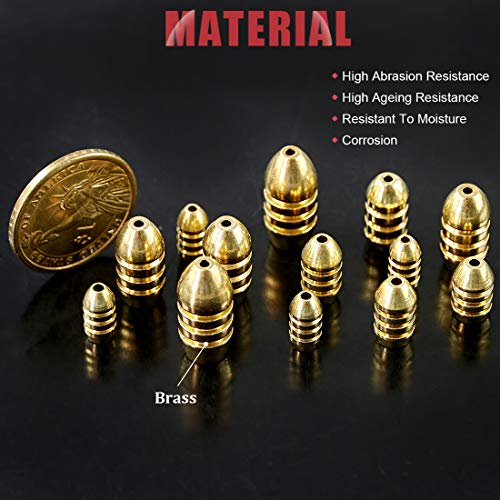 Hilitchi 150Pcs 5 Sizes Brass Bullet Weights Fishing Sinkers Kit with