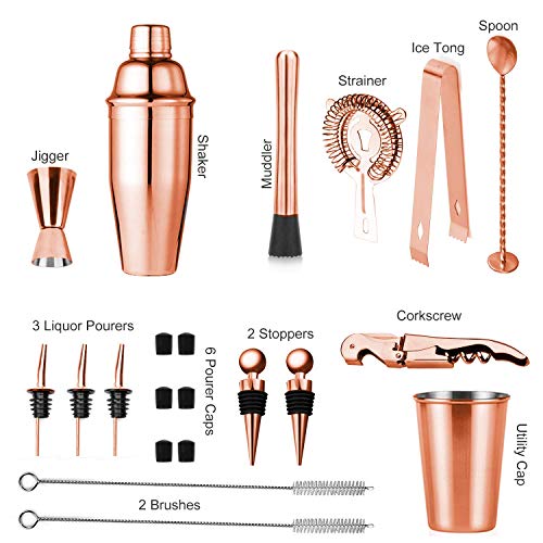 Soing 24-teiliges Cocktail-Shaker-Set aus Rotkupfer zum Mixen von Getränken, Bar-Werkzeuge aus Edelstahl mit Ständer… – Bild 3