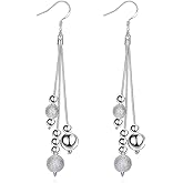 925 Sterling Silver Dangle Earrings for Women, Handmade Ball Bead Tassel Chain Dangling Earrings Anniversary Birthday Gifts