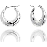 JeanBeau Gold Plated Chunky Hoop Earrings for Women, Trendy Statement Thick Hollow Lightweight Huggie Hypoallergenic Earing Jewelry Gift