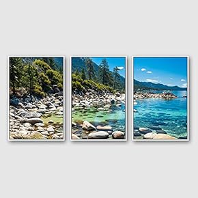 3 Piece Framed Canvas Wall Art for Living Room, Bedroom Lake Tahoe Canvas Prints for Modern Home Decoration Ready to Hang - 16"x24"x3 Panels