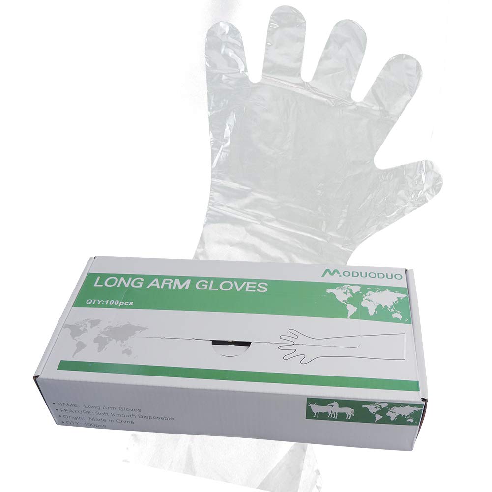 MODUODUO 100 Pcs Long Arm Gloves,Disposable Insemination Gloves,Soft Plastic Disposable Gloves for Cattle Pig Swine Sheep Goat Cleaning Prepare