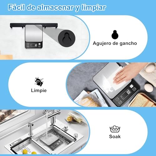Báscula Cocina Recargable 0.1g/10kg, Impermeable