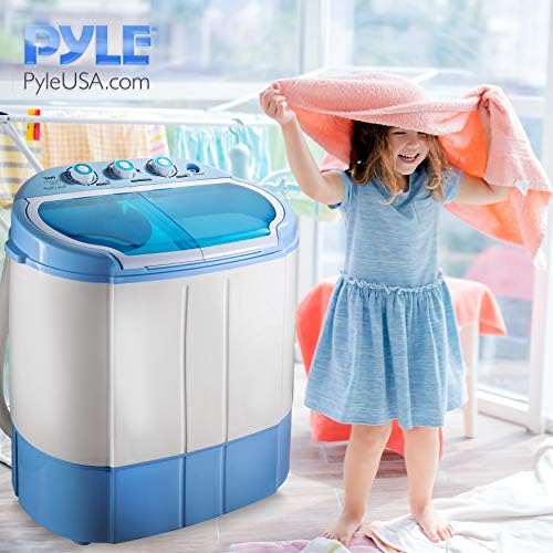Upgraded Version Pyle Portable Washer & Spin Dryer, Mini Washing Machine, Twin Tubs, Spin Cycle w/ Hose, 11lbs. Capacity, 110V - Ideal For Compact Laundry