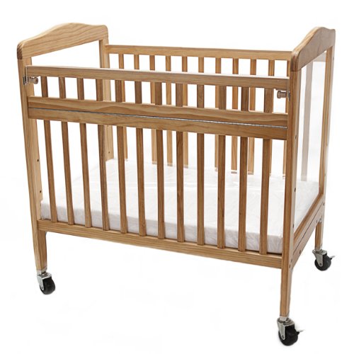 LA Baby Compact Non-Folding Wooden Window Crib with Safety Gate, Natural