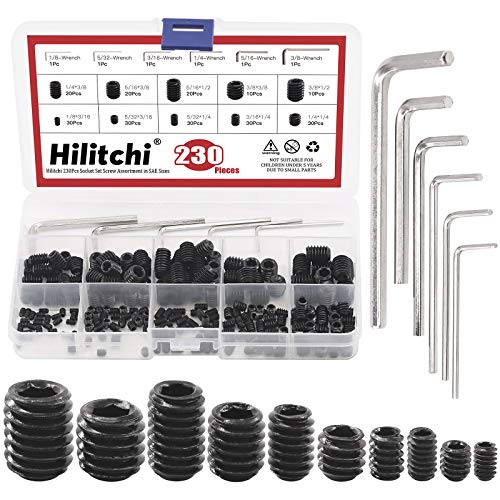 Hilitchi 230Pcs Socket Set Screw Assortment in SAE Sizes Internal Hex