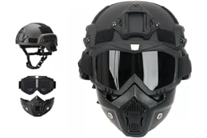 LEJUNJIE MICH Airsoft Helmet and Detachable Full Face Airsoft Mask Goggles with NVG Mount and Side Rail for Paintball-Hunting and Outdoor Activities