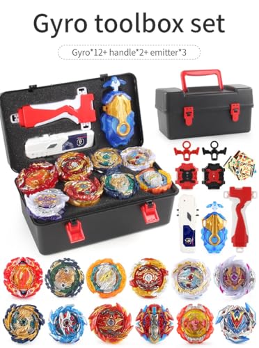 Battling Top Set, Burst Gyro Toys 12 Spinning Tops 3 Launchers Combat Battling Game with Portable Storage Box Gift for Kids Children Boys 648