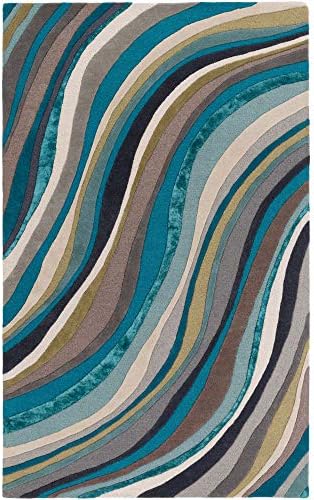 Tiwari Home 4' x 6' Aqua Blue and Gray Wave Patterned Rectangular Area Throw Rug