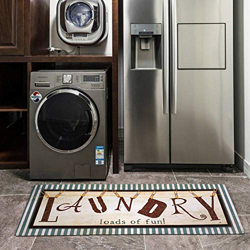 USTIDE Vintage Laundry Room Runner Rug, Anti Fatigue Laundry Rug, Striped Floor Runners Non