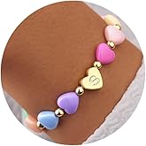 Valentines Day Gifts for Kids Women Girls, Initial Heart Bracelets for Teen Girls Women Bulk, Cute Preppy Letter A-Z Charm Bracelet, Colorful Personalized Happy 3-18 Year Old Birthday Gifts for Daughter, Lover, Sisters, Toddler