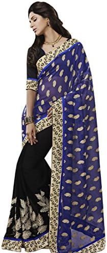 Plesent Blue and black Jute saree with Blouse Piece