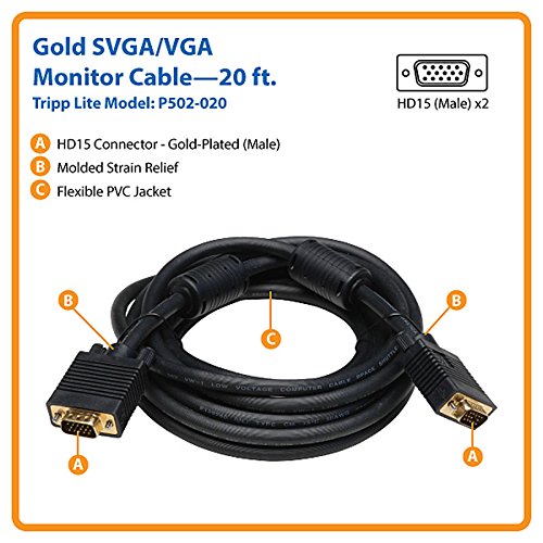 Tripp Lite VGA Coax Monitor Cable, High Resolution cable with RGB coax (HD15 M/M) 20-ft.(P502-020)