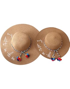 Parent-child Pom Pom Foldable Embroidery Sun Straw Hat Floppy Brim Hat
