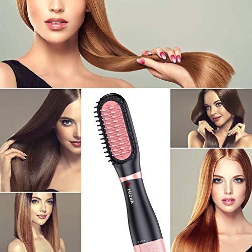 Hair Straightener Brush,Hizek One Step Hair Dryer Brush Ionic Blow Dryer Brush with Anti-Scald,3 Heating Settings for Hair Styling & Silky