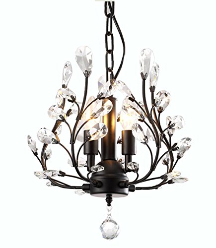 Garwarm 3-Light Crystal Chandeliers,Ceiling Lights,Crystal Pendant Lighting,Ceiling Light Fixtures for Living Room Bedroom Restaurant Porch (Black)