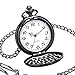 Powshop Vintage Stainless Quartz Pocket Watch with 14.8'' Chain Classic Sculptured Fob Pocket Watch (Black)