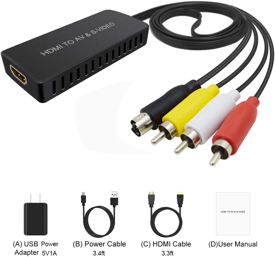 HDMI to SVideo Converter, HDMI to AV Composite Audio Video Converter, HDMI to RCA Adapter with RCA and Svideo Cable Support 1080p for PC Laptop Xbox PS3 TV STB VHS VCR Blue-Ray DVD: Electronics