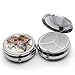 Round Stainless Steel Pill Box Case -Painting Beautiful Flower Art Pattern- Pocket 2 inches Medicine Tablet Holder Organizer Case for Purse - Compact 3 Compartment