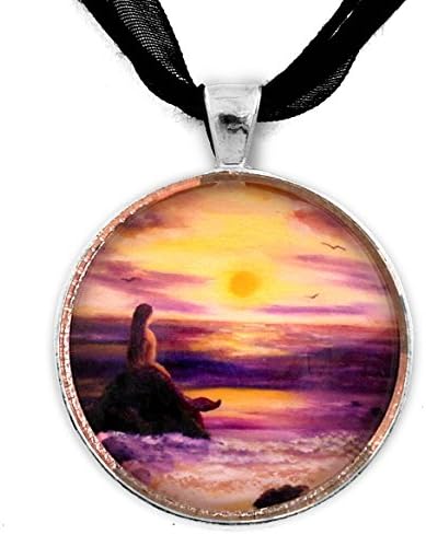 Mermaid Jewelry Purple Sunset Handmade Pendant Fantasy Necklace Seascape Ocean Boho Bohemian