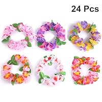 24 Pcs Hawaiian Luau Leis Necklaces - Tropical Hibiscus Flowers Tiki Summer Pool Party Favors Supplies Decorations