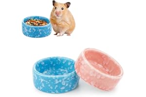 DQITJ 2 Pcs Hamster Ceramic Food Bowl, Small Animals Chew-Resistant Food and Water Dish (Blue and Pink)