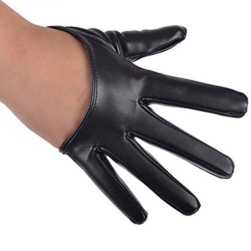 Black Cropped Satin Gloves - Sexy Womens Faux Leather Half Five