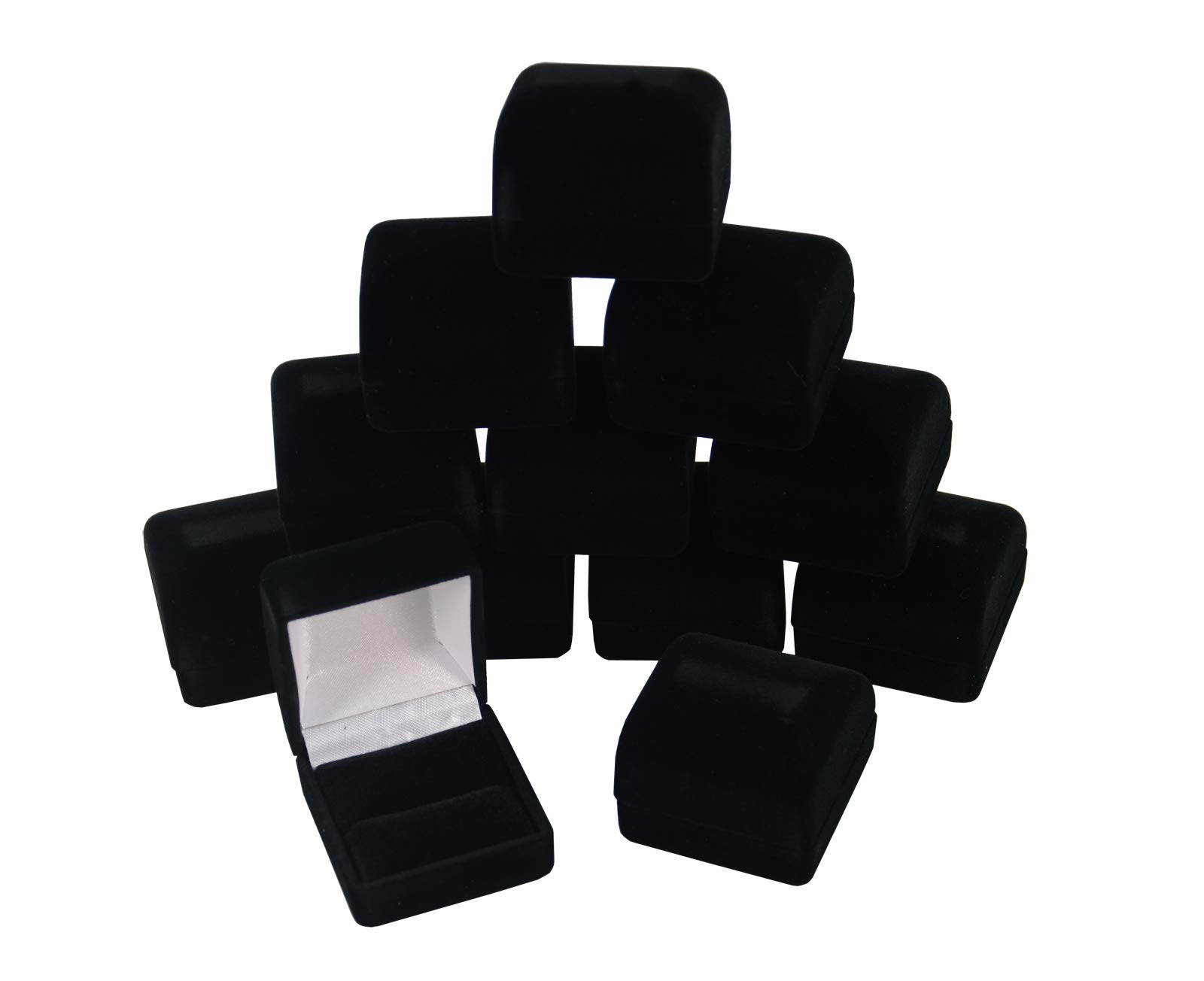 boxdisplays 12 Pack of Black Velvet Ring Jewellery Display Storage Gift Boxes Wedding Anniversary Engagement Box