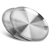 JINGLENK Stainless Steel Plates,2 PCS 10 inch Round Metal Food Serving Plates, Dinner Plates for Outdoor Camping Hiking, Party Serving, Feeding,Non Toxic &amp; Reusable, Dishwasher Safe