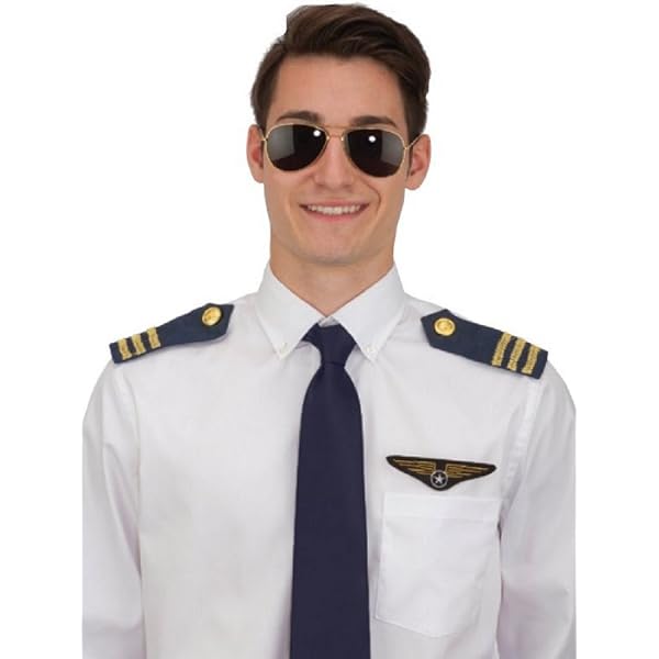 Pilot Captain & Flight Attendant Costume Set - Includes Hat, Sunglasses & Scarf For Airplane Theme Parties & Cosplay